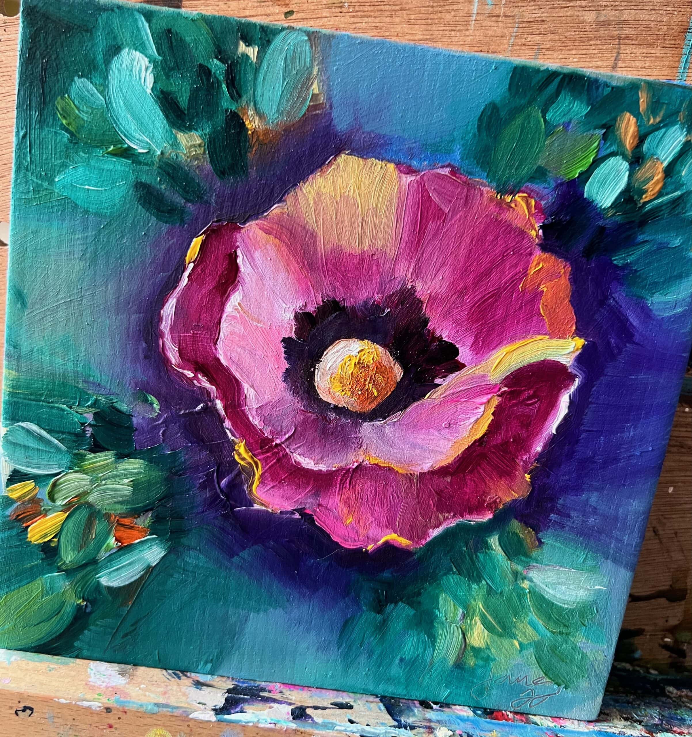 pink oil painting 4x4